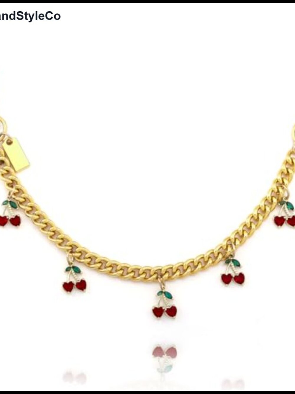 Cherry Charm Wallet Bag Chain Keychain Gold Tone Cute Enamel Style